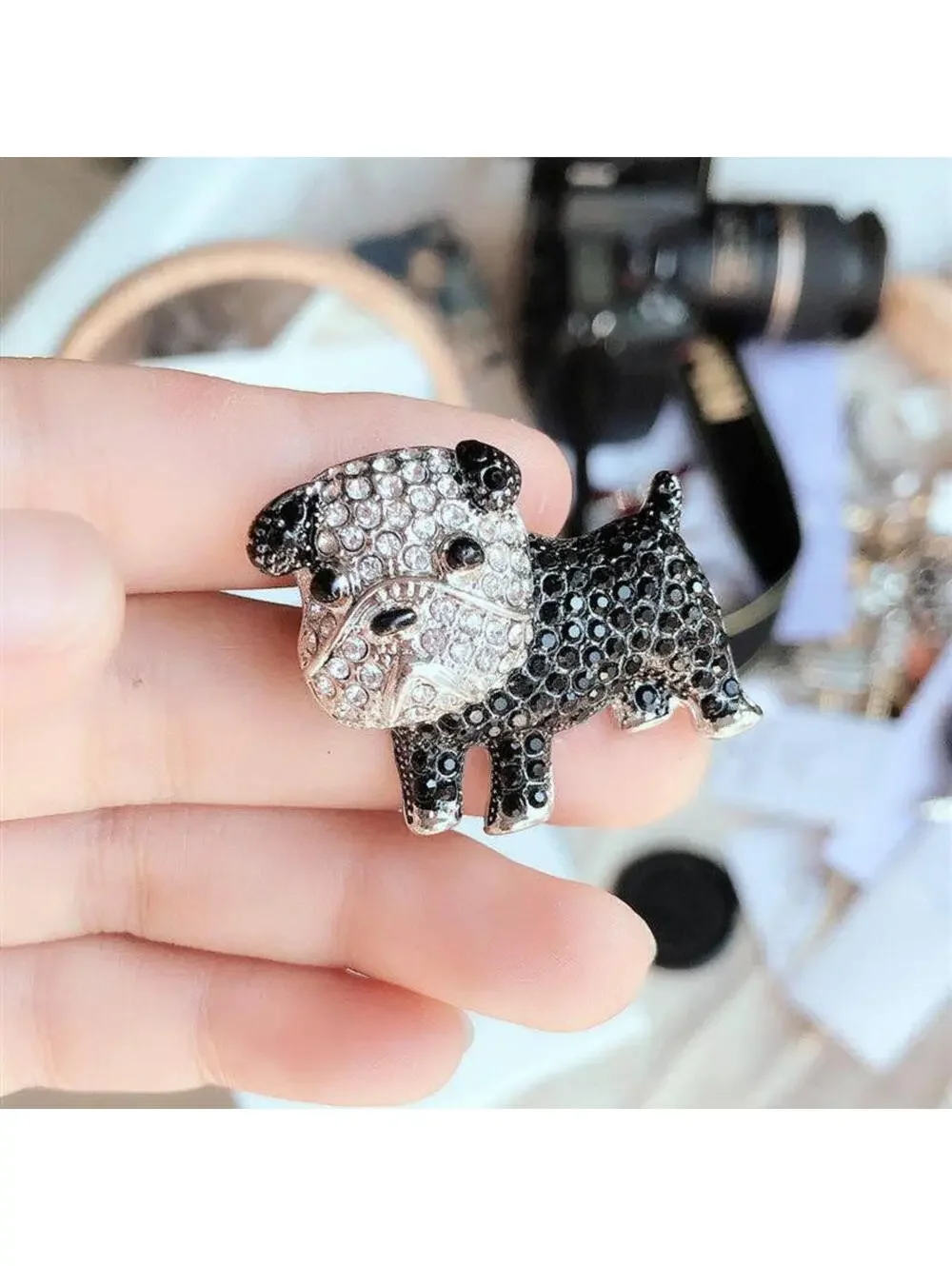 Cute Cartoon Dog Brooch with Rhinestones: Pug Brooch
